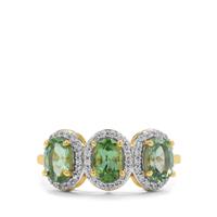 Congo Green Tourmaline Ring with White Zircon in 9K Gold 1.85cts