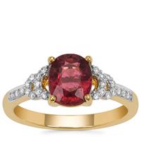 Nigerian Rubellite Ring with Diamond in 18K Gold 1.65cts