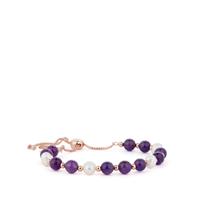 Zambian Amethyst Slider Bracelet with Kaori Cultured Pearl in Rose Gold Tone Sterling Silver