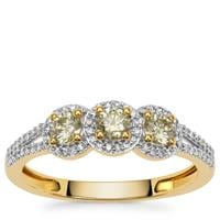 Yellow Diamonds Ring with White Diamonds in 9K Gold 0.55ct