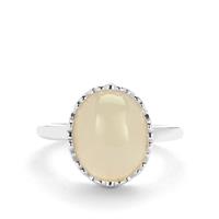 Khotan White Nephrite Jade Ring with White Topaz in Sterling Silver 5.16cts