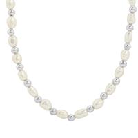 Kaori Cultured Pearl Necklace in Sterling Silver (5x4mm)