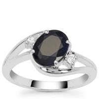 Madagascan Blue Sapphire Ring with White Zircon in Sterling Silver 2.50cts