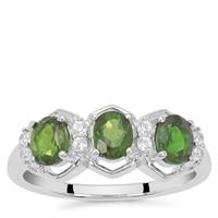 Chrome Diopside Ring with White Zircon in Sterling Silver 1.40cts