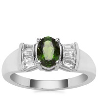 Chrome Diopside Ring with White Zircon in Sterling Silver 1.39cts.