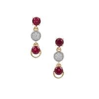 Nigerian Rubellite Earrings with White Zircon in 9K Gold 1.20cts
