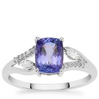 AAA Tanzanite Ring with White Zircon in 9K White Gold 1.90cts