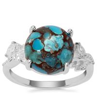 Egyptian Turquoise Ring with White Zircon in Sterling Silver 5.36cts