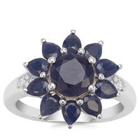 Bharat Blue Sapphire Ring with White Zircon in Sterling Silver 4.28cts