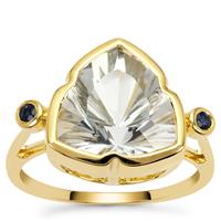 Lehrer Infinity Cut White Topaz & Ceylon Blue Sapphire 9K Gold Ring ATGW 7.20cts