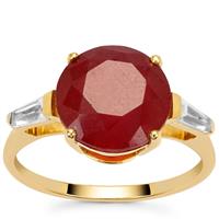 Malagasy Ruby Ring with White Zircon in 9K Gold 6.40cts (F)