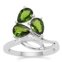 Chrome Diopside Ring with White Zircon in Sterling Silver 2.18cts