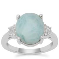 Larimar Ring with White Zircon in Sterling Silver 4.88cts