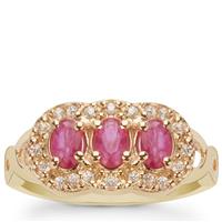 Montepuez Ruby Ring with White Zircon in 9K Gold 1.10cts