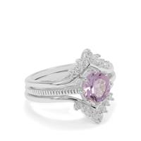 Rose De France Amethyst Set of 3 Stacker Ring with White Zircon in Sterling Silver 1.60cts