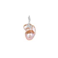 Apricot Cultured Pearl Pendant with White Topaz in Sterling Silver (23mm x 16mm)