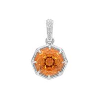 Efflorescence Padparadscha Quartz Pendant with White Zircon in Sterling Silver 2.90cts