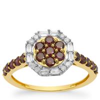 Purple Diamonds Ring with White Diamonds in 9K Gold 1cts