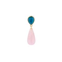 Neon Apatite Pendant with Rose Quartz in Gold Tone Sterling Silver 10.70cts
