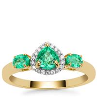 Panjshir Emerald Ring with Diamond in 18K Gold 0.85ct