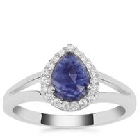 Blue Sapphire Ring with White Zircon in Sterling Silver 1.43cts (F)