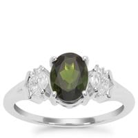 Chrome Diopside Ring with White Zircon in Sterling Silver 1.42cts