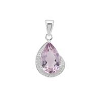 Rose De France Amethyst Pendant with White Zircon in Sterling Silver 4.75cts