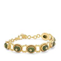 Nephrite Jade Bracelet with Australian Diamond in Gold Plated Sterling Silver 13.33cts