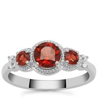 Rajasthan, Red Garnet Ring with White Zircon in Sterling Silver 1.15cts