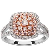Pink and White Diamond Ring in 14K Two Tone Gold 1.01cts