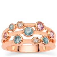 White Diamonds, Blue Lagoon Diamond Ring with Pink Sapphire in 9K Rose Gold 0.65ct