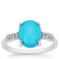 Sleeping Beauty Turquoise Ring with White Zircon in 9K White Gold 2.20cts