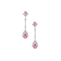 Mystic Pink Topaz Earrings with White Zircon in Platinum Plated Sterling Silver 3.10cts