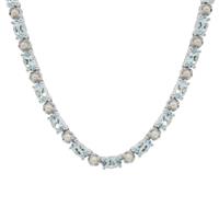 Santa Maria Aquamarine Necklace with Kaori Cultured Pearl in Sterling Silver 