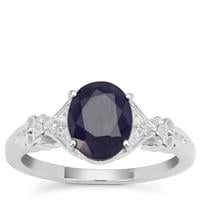 Madagascan Blue Sapphire Ring with White Zircon in Sterling Silver 2.41cts