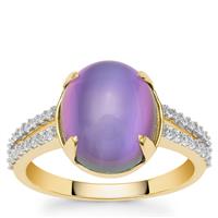 Purple Moonstone Ring with White Zircon in 9K Gold 5.55cts