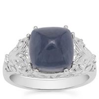 Sugarloaf Ceylon Blue Sapphire Ring with White Zircon in Sterling Silver 7.75cts