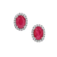 Kenyan Ruby & White Zircon Platinum Plated Sterling Silver Earrings ATGW 2.45cts