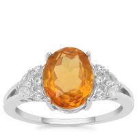 Burmese Amber Ring with White Zircon in Sterling Silver 1.37cts