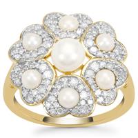 The Rose White Pearl Ring with Diamonds in 9K Gold