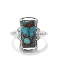 Egyptian Turquoise Ring with White Zircon in Sterling Silver 3.94cts