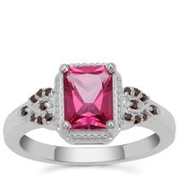 Mystic Pink Topaz Ring with Red Diamond in Sterling Silver 1.97cts