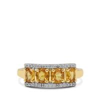 Songea Yellow Sapphire Ring with White Zircon in 9K Gold 1.40cts