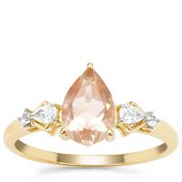 Oregon Cherry Sunstone Ring with White Zircon in 9K Gold 1.47cts