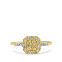Natural Yellow Diamond Ring with White Diamond in 9K Gold 0.51ct