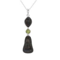 Andamooka Opal Pendant Necklace with Pakistani Peridot in Sterling Silver 11.97cts