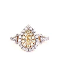 Yellow Diamond Ring with White Diamond in 14K Gold 1.02cts