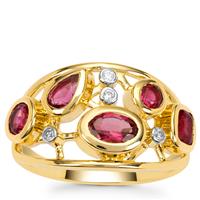 Nigerian Rubellite Ring with White Zircon in 9K Gold 1.20cts