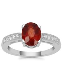 Gooseberry Grossular Garnet Ring with White Zircon in Sterling Silver 2.32cts