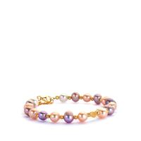 Natural Lavender and Apricot Cultured Pearl Gold Tone Bracelet (7mm x 6mm)